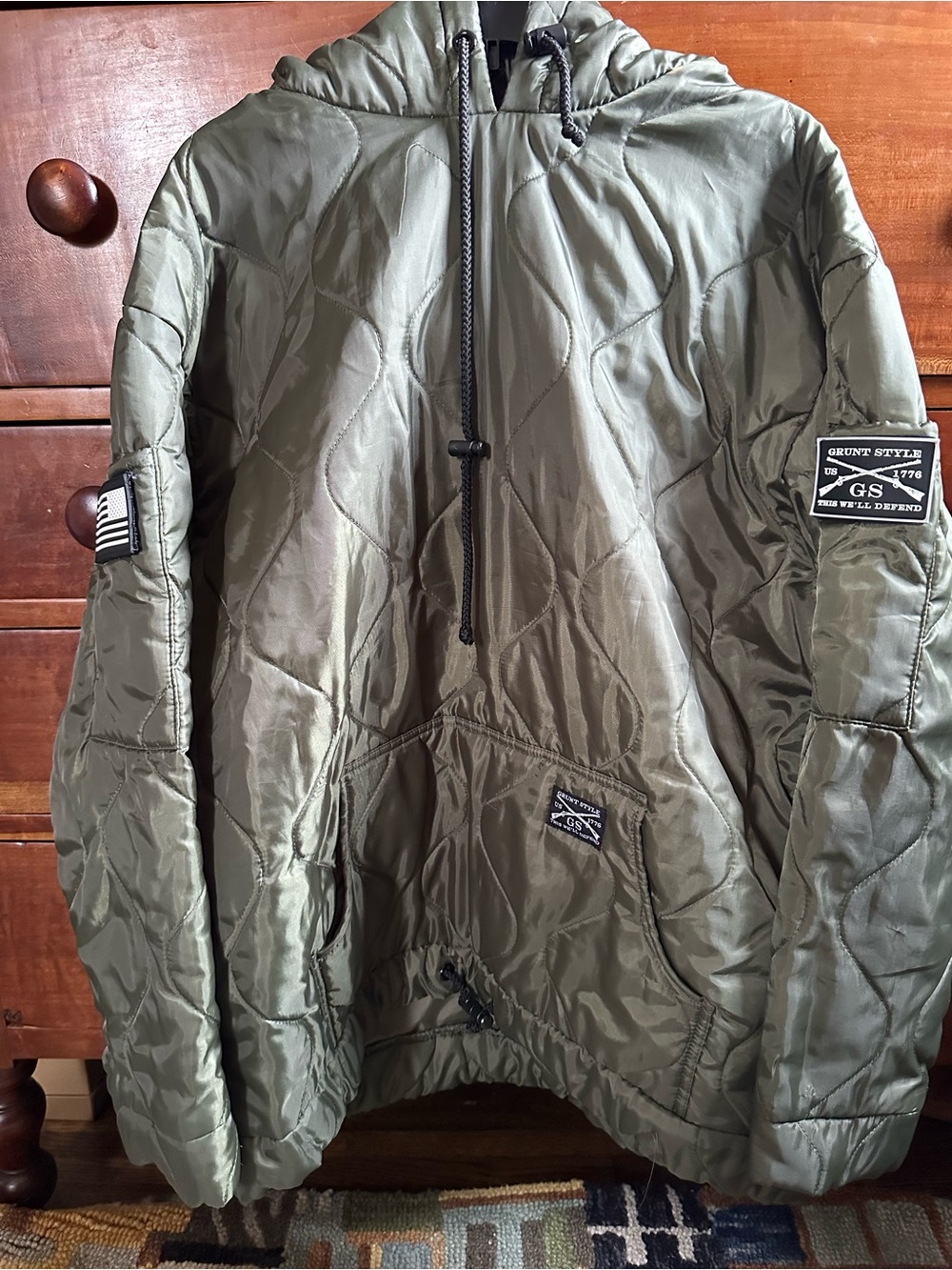Grunt Style Olive Green Quilted Hooded Puffer Hoodie